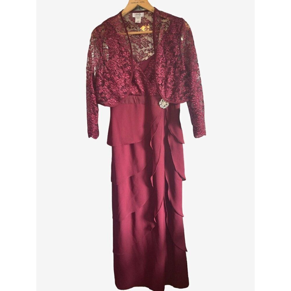 SALLY WIne / Burgundy DRESS with lace jacket SIZE M